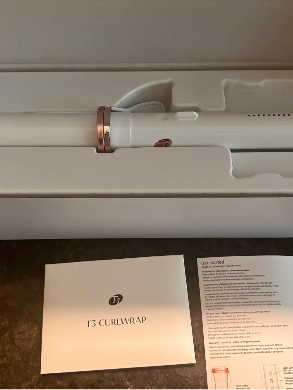T3 CurlWrap Automatic Curling Wand - White with Rose Gold Trim